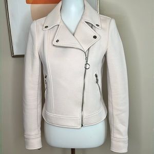 Ann Taylor moto jacket pale pink stretch twill